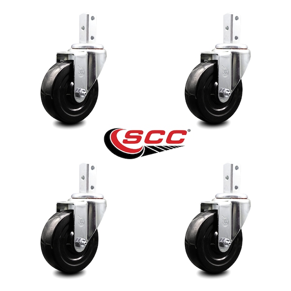 4 Inch Hard Rubber Wheel Swivel 7/8 Inch Square Stem Caster Set